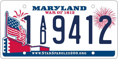 MD license plate 1AD9412