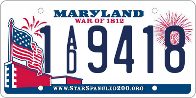 MD license plate 1AD9418