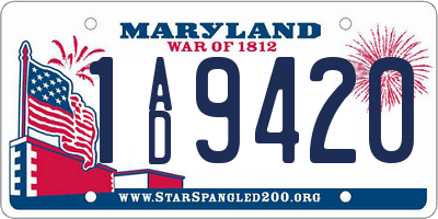 MD license plate 1AD9420