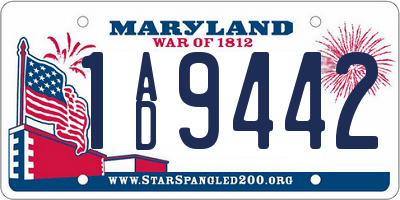MD license plate 1AD9442