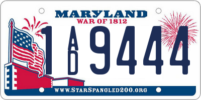 MD license plate 1AD9444