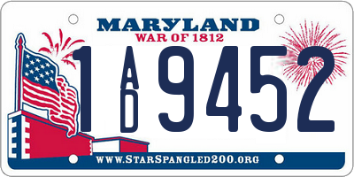 MD license plate 1AD9452