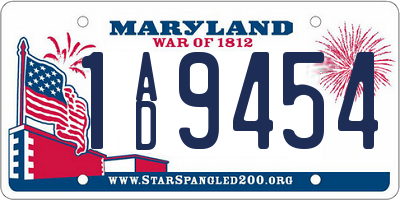 MD license plate 1AD9454