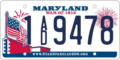 MD license plate 1AD9478