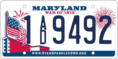 MD license plate 1AD9492