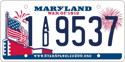 MD license plate 1AD9537