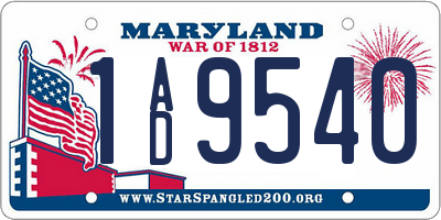MD license plate 1AD9540