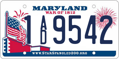 MD license plate 1AD9542