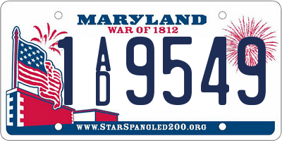 MD license plate 1AD9549