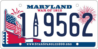 MD license plate 1AD9562