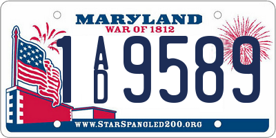 MD license plate 1AD9589