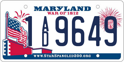 MD license plate 1AD9649