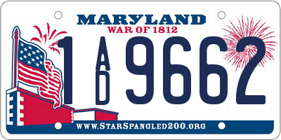 MD license plate 1AD9662