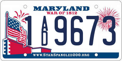 MD license plate 1AD9673