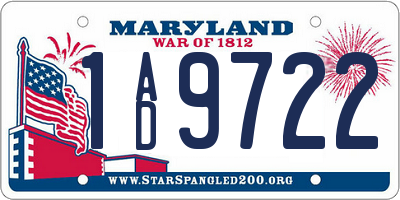 MD license plate 1AD9722