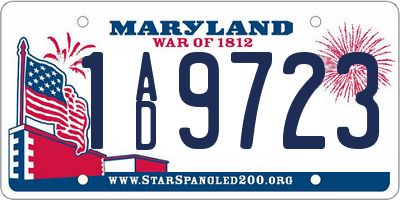 MD license plate 1AD9723