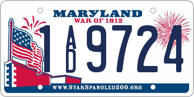 MD license plate 1AD9724
