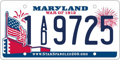MD license plate 1AD9725
