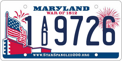 MD license plate 1AD9726