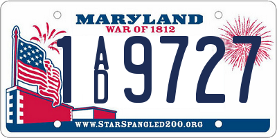 MD license plate 1AD9727