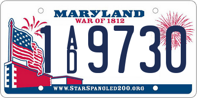 MD license plate 1AD9730