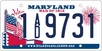 MD license plate 1AD9731