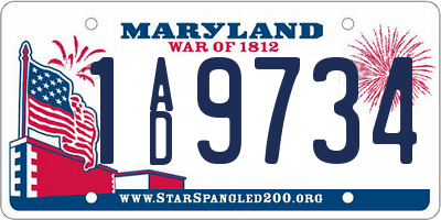 MD license plate 1AD9734