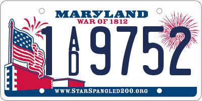 MD license plate 1AD9752