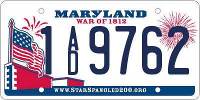 MD license plate 1AD9762