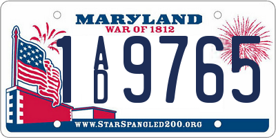 MD license plate 1AD9765
