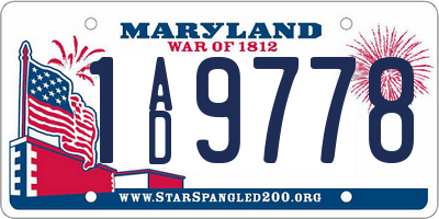 MD license plate 1AD9778