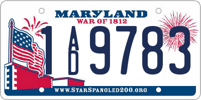 MD license plate 1AD9783
