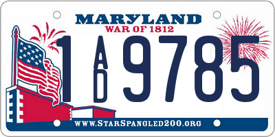 MD license plate 1AD9785