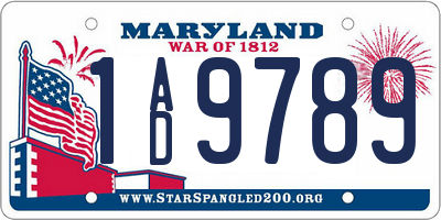 MD license plate 1AD9789