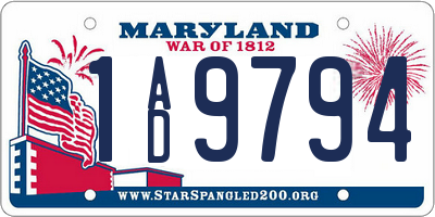 MD license plate 1AD9794