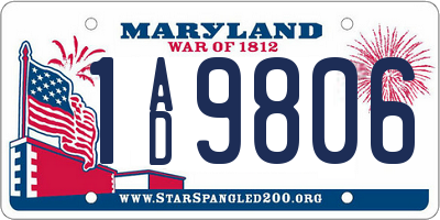 MD license plate 1AD9806