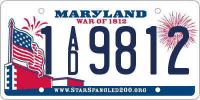 MD license plate 1AD9812
