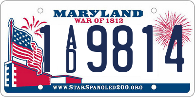 MD license plate 1AD9814