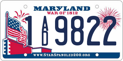 MD license plate 1AD9822