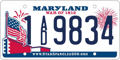 MD license plate 1AD9834