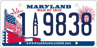 MD license plate 1AD9838