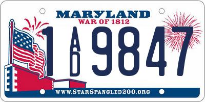 MD license plate 1AD9847