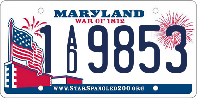 MD license plate 1AD9853