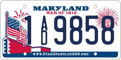 MD license plate 1AD9858