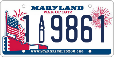 MD license plate 1AD9861
