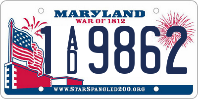 MD license plate 1AD9862