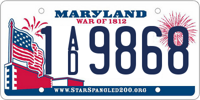 MD license plate 1AD9868