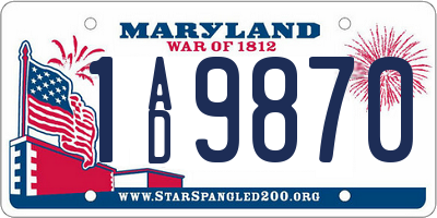 MD license plate 1AD9870