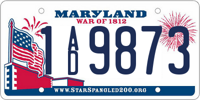 MD license plate 1AD9873