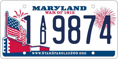 MD license plate 1AD9874